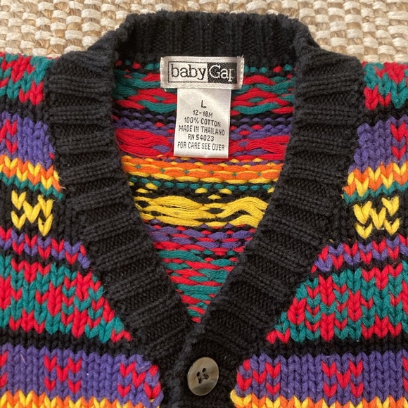 VNTG BabyGap Multi-Color Chunky Cotton V-Neck Cardigan Sweater UNISEX 12-18 mo - Picture 6 of 9